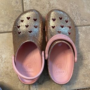Disney pink glitter crocs